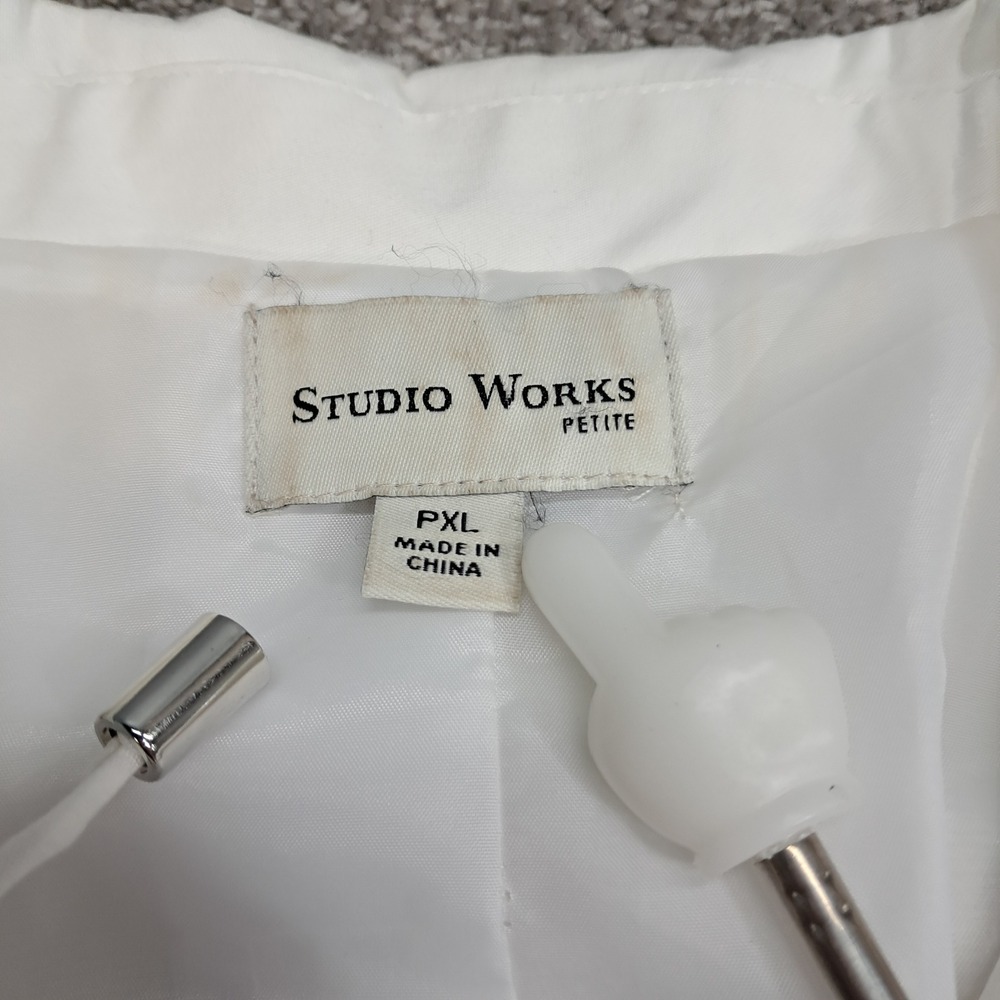 Studio Works Petite White Full Zip Drawstring Collar Utility Jacket PXL 7980 - Picture 3 of 8